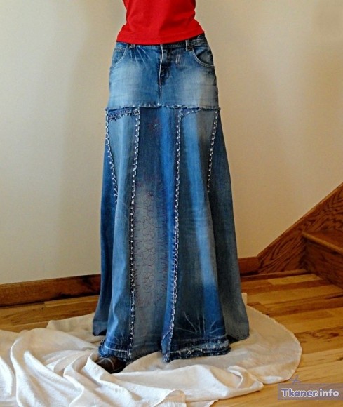 Длинная юбка из старых джинс