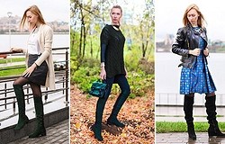 С чем носить зеленые ботфорты? С чем нельзя их надевать? Дополняем образ платьем, легинсами, свитером, шортами. Ошибки и советы.