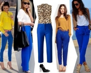 Синие укороченные брюки