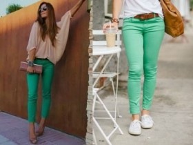 Зеленые узкие брюки