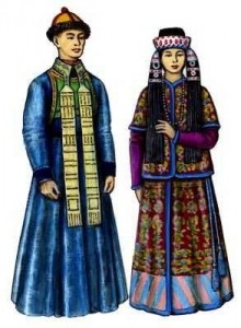 Мужской и женский костюм бурятов рисунок