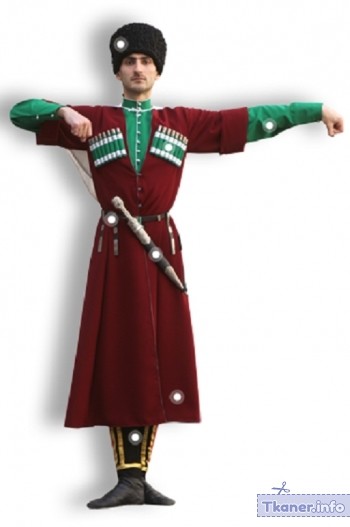 Мужской осетинский костюм бордового цвета