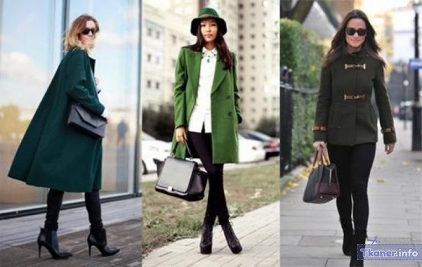 С чем носить женское пальто зеленого цвета