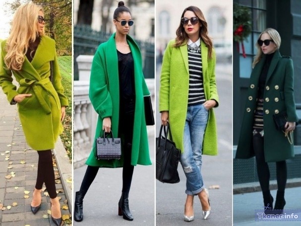 Сочетание зеленого пальто с другими цветами
