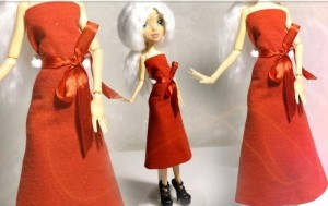 Красное платье из бумаги для куклы
