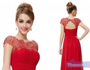 Красное платье с кружевным лифом