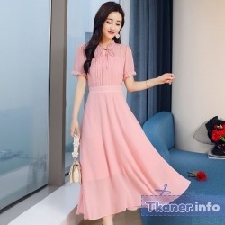 Розовое длинное платье из шифона