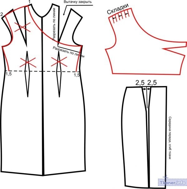 Выкройка платья с 1 открытым плечом и узкой юбкой