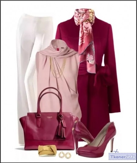 Сочетание розового и бордового + туфли и сумка