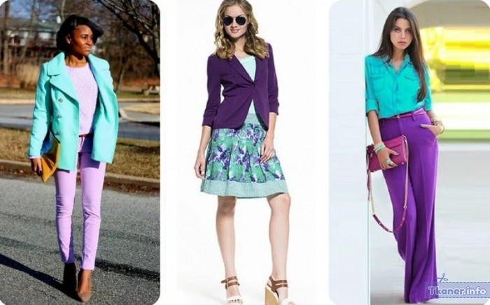 Мятный цвет и фиолетовый сочетание в одежде