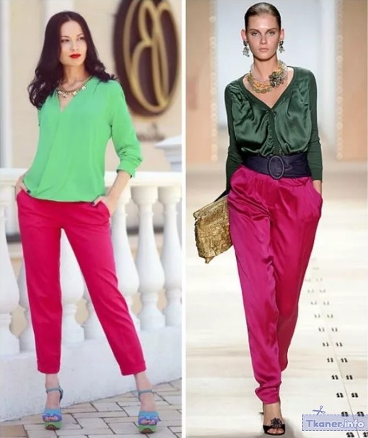 Зеленые блузки и розовые брюки 2 девушки