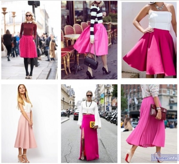 Розовые юбки разных фасонов с аксессуарами