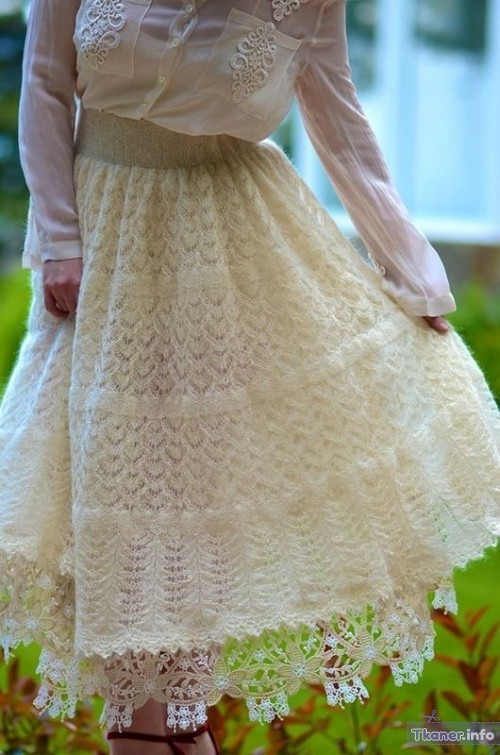 Белая ажурная юбка из мохера