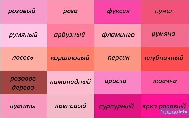 Оттенки розового с названиями