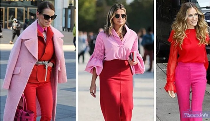 Сочетание розового и красного в одежде