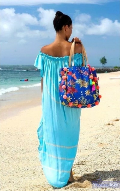 Синяя пляжные сумки с декором