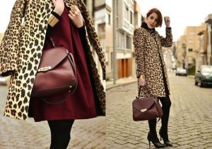 Бордовая сумка с леопардовым пальто